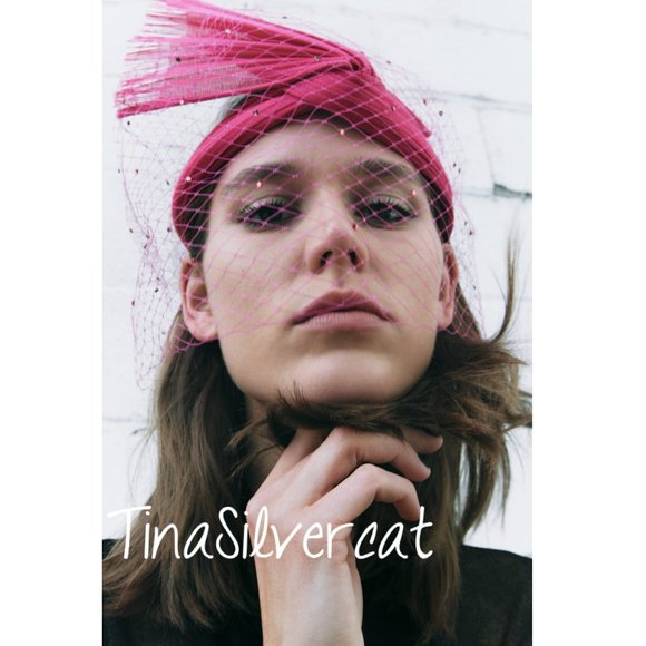 Zara Knotted Headband Piece Rhinestone Veil Fuchsia Pink NWT main image 4